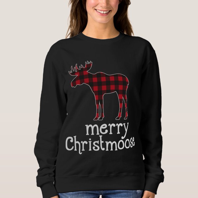 Sweatshirt Red Plaid Joyeux Noël Noir Amateurs d'orignaux (Devant)