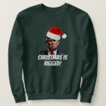 Sweatshirt Red Santa Hat Trump Riged Christmas<br><div class="desc">Trump porte un chapeau de Père Noël et dit que Noël est truqué sur ce pull vraiment moche de Noël.</div>