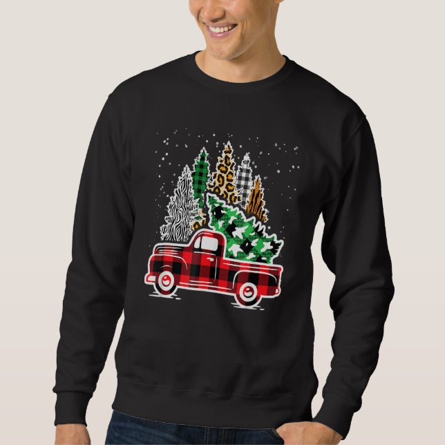 Sweatshirt Red Truck Christmas Trees Leopard Red Buffalo Plai (Devant)