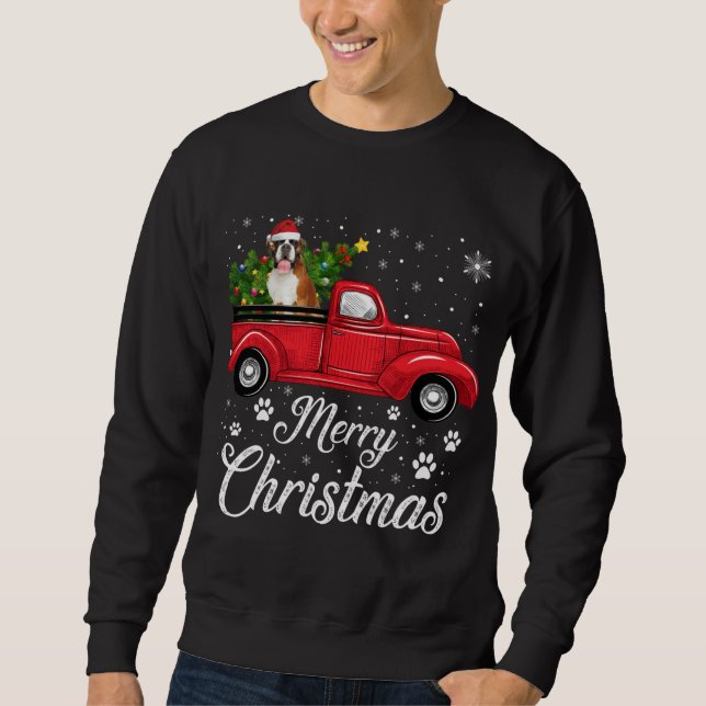 Sweatshirt Red Truck Joyeux Noël Arbre boxer Chien Noël (Devant)