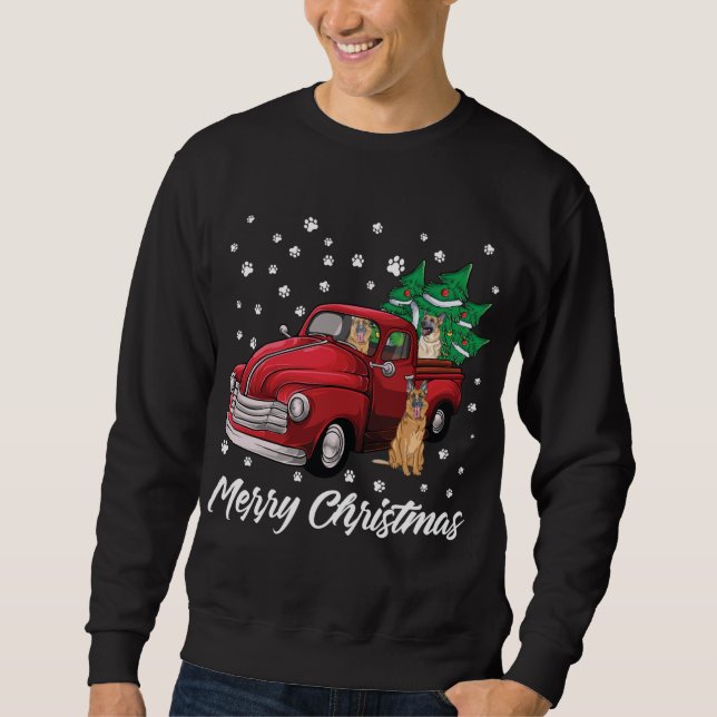 Sweatshirt Red Truck Merry Christmas Tree German Shepherd chi (Devant)