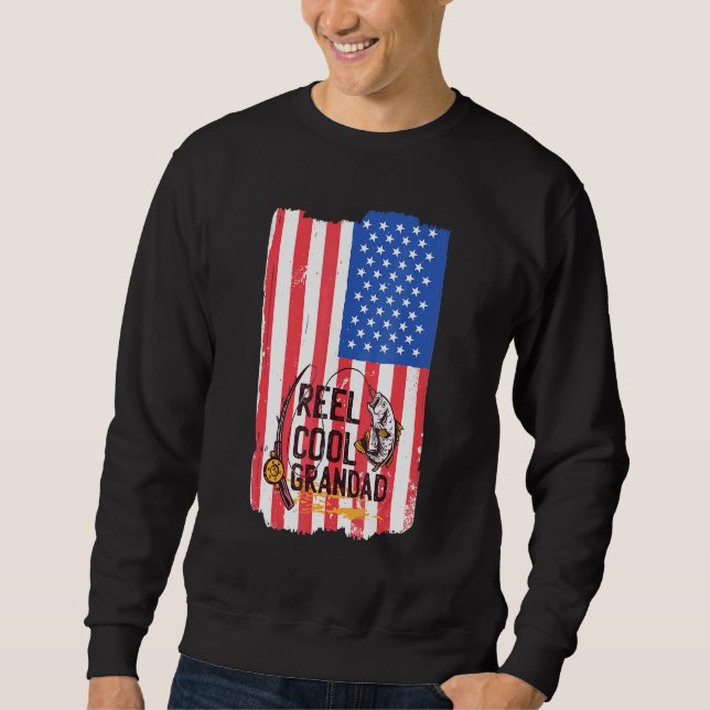 Sweatshirt Reel Cool Grandpa Fête des pères Drapeau américain (Devant)