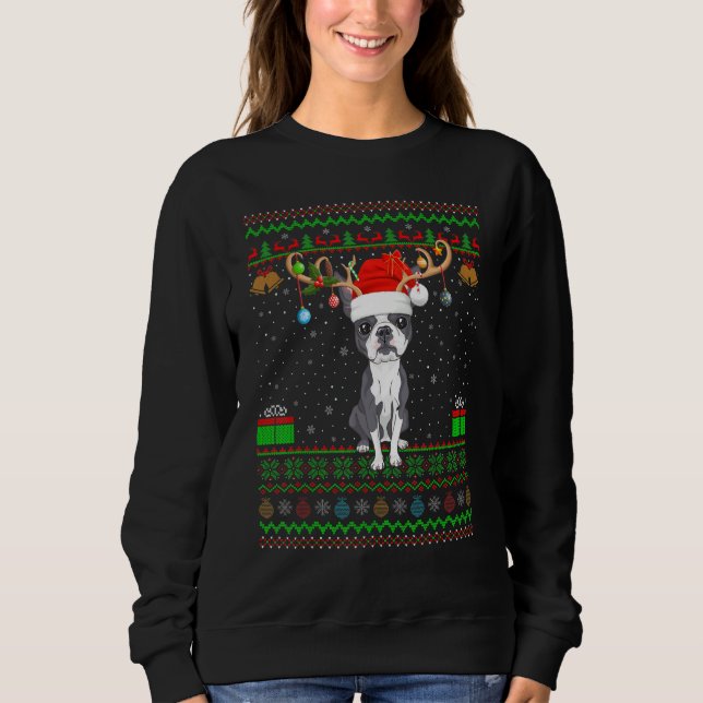 Sweatshirt Reindeer Santa Hat Correspondant laide Boston Terr (Devant)