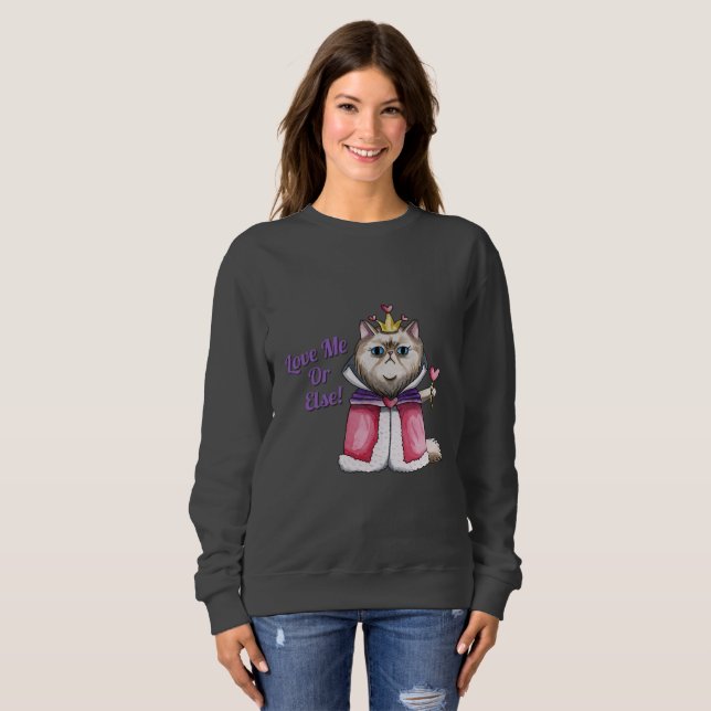 Sweatshirt Reine d'illustration de chat persan de coeurs (Devant entier)