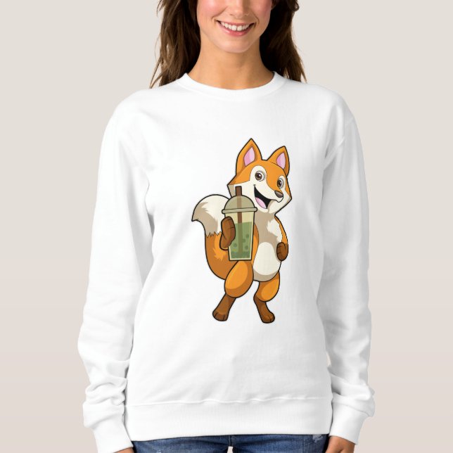 Sweatshirt Renard à boire avec du thé à bulle (Devant)