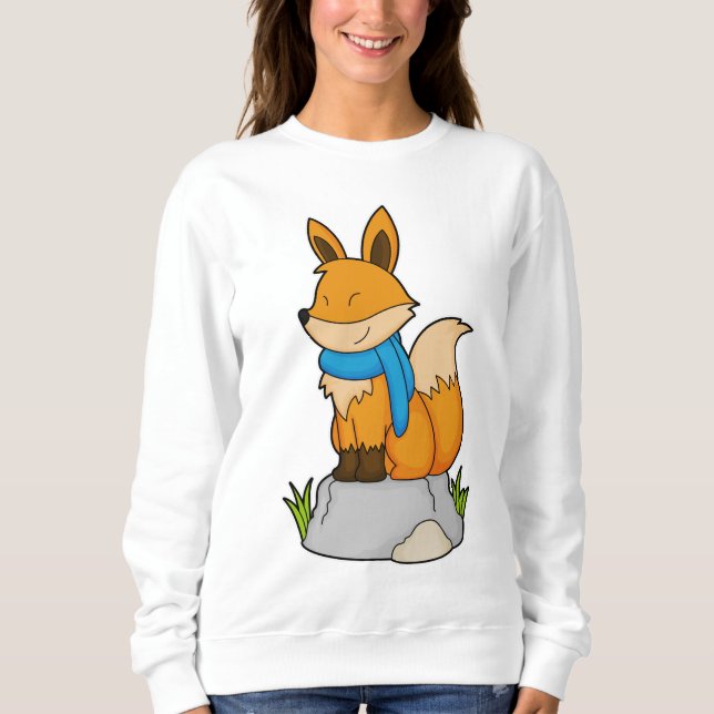 Sweatshirt Renard avec Écharpe sur Rocher (Devant)