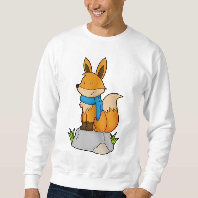 Sweatshirt Renard avec Écharpe sur Rocher (Devant)