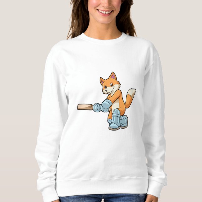 Sweatshirt Renard comme batteur avec chauve-souris de cricket (Devant)