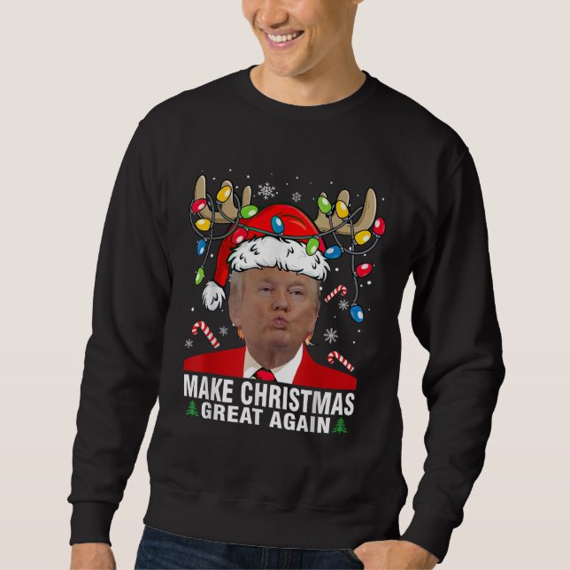 Sweatshirt Rendre Noël super à nouveau drôle Trump Xmas neige (Devant)