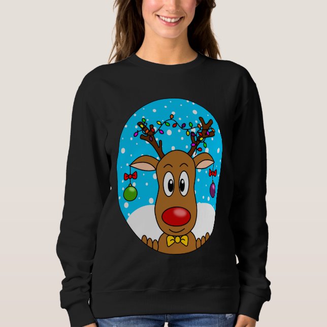 Sweatshirt Renne de Noël au nez rouge drôle (Devant)