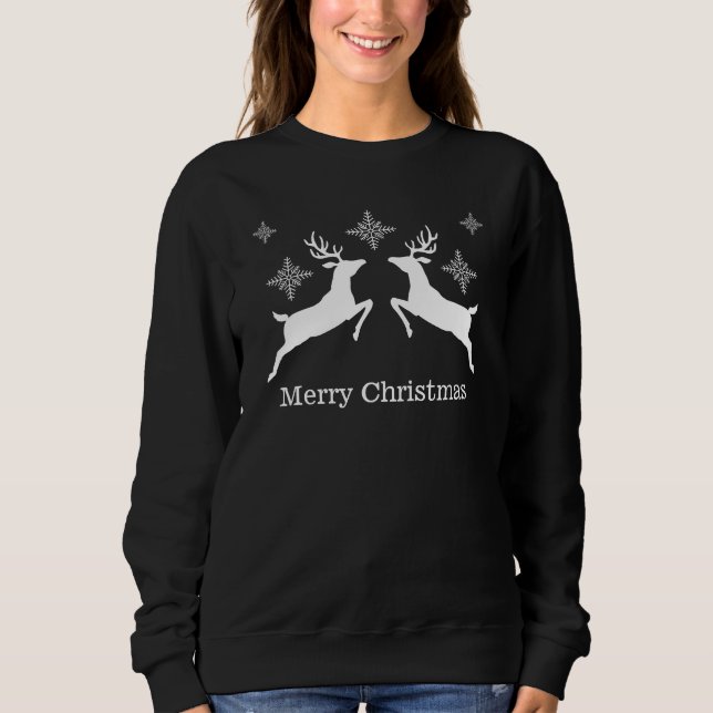 Sweatshirt Rennes blancs avec flocons de neige Joyeux Noël (Devant)