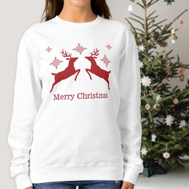 Sweatshirt Rennes Rouges Et Snowflakes Joyeux Noël (Festive design for the Holiday season.)