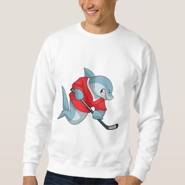 Sweatshirt Requin au hockey sur glace avec bâton de hockey su (Devant)