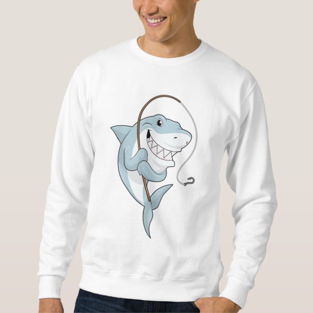 Sweatshirt Requin comme pêcheur avec canne à pêche (Devant)