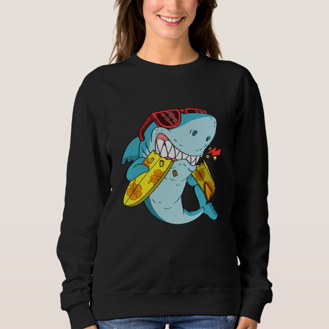 Sweatshirt requin en colère mord une planche de surf (Devant)