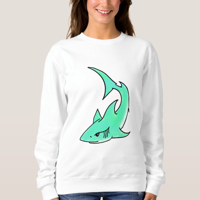 Sweatshirt requin souriant de dessin animé bleu vert océan an (Devant)
