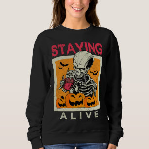 Sweatshirt Rester en vie Skeleton Café Halloween Conception