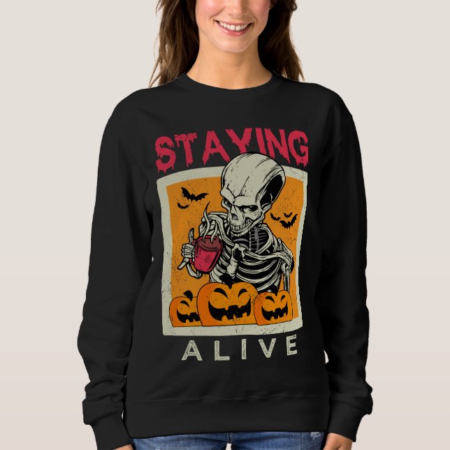 Sweatshirt Rester en vie Skeleton Café Halloween Conception (Devant)