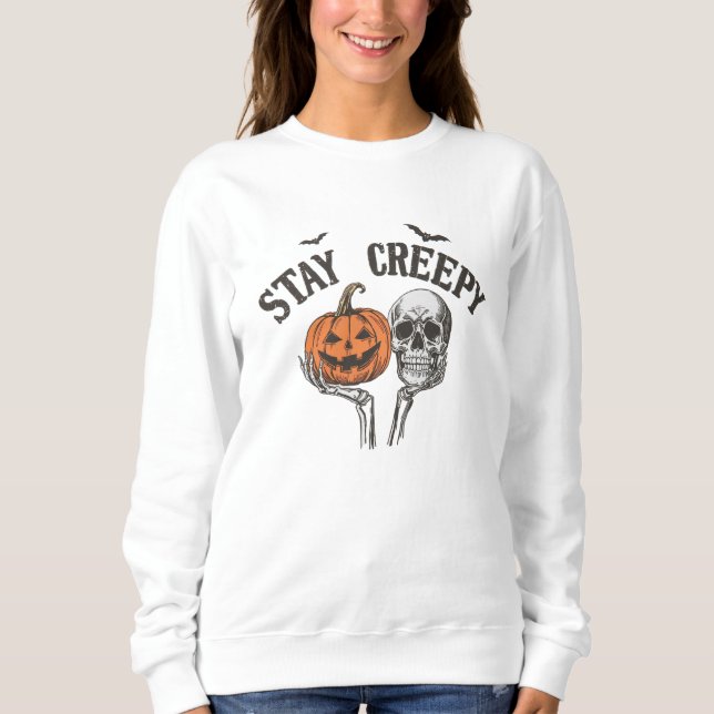 Sweatshirt Restez Déplaisant Retro Halloween Skeleton Main (Devant)