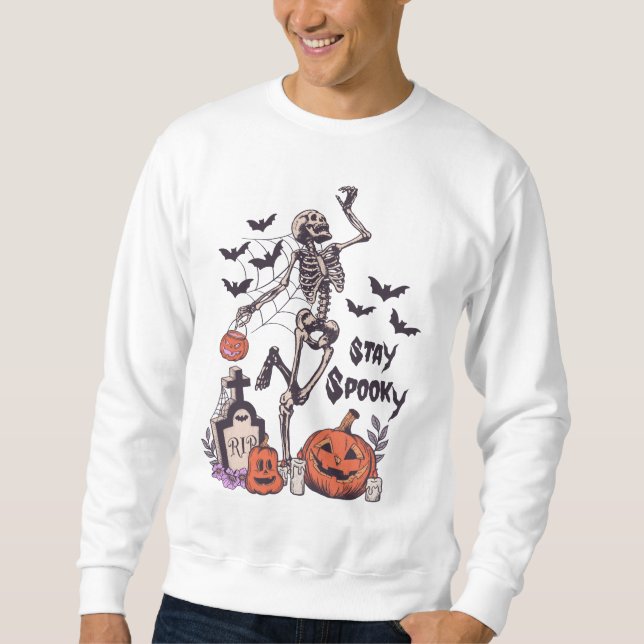 Sweatshirt Restez Éffrayant Halloween Skeleton Spider Bat Cit (Devant)