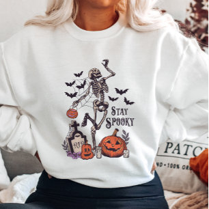 Sweatshirt Restez Éffrayant Skeleton et Citrouille