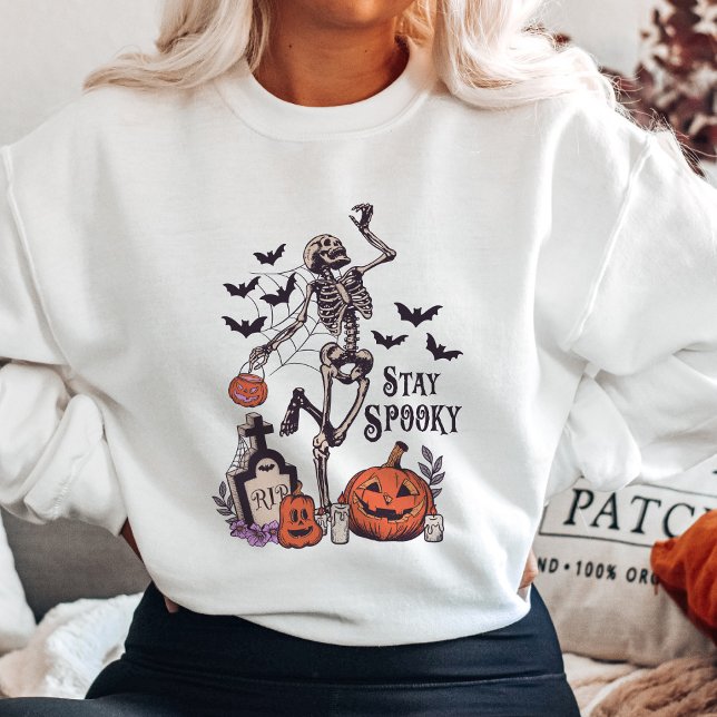 Sweatshirt Restez Éffrayant Skeleton et Citrouille (Créateur téléchargé)