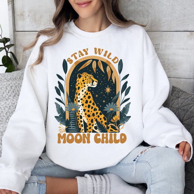Sweatshirt Restez sauvage Lune Enfant Boho Leopard Retro (Créateur téléchargé)