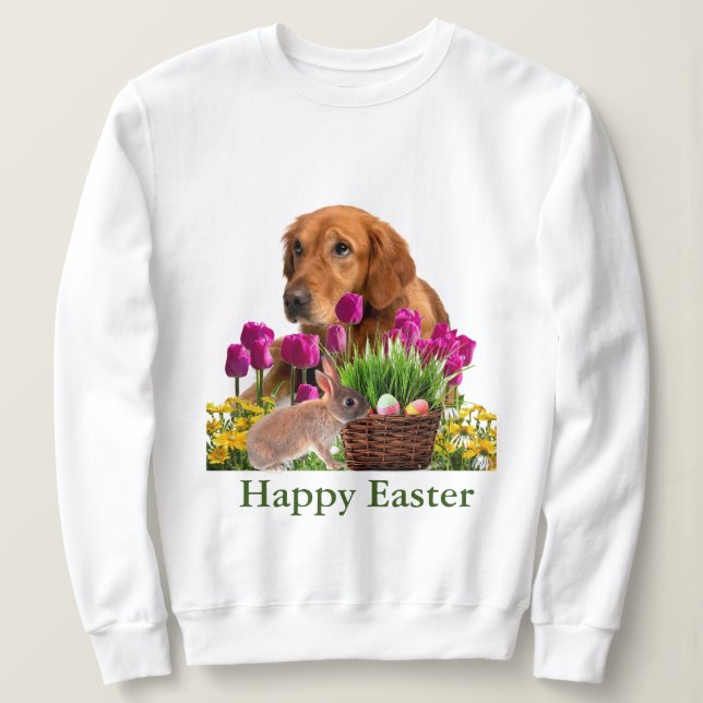 Sweatshirt Retriever doré de Pâques et lapin Vacances de prin (Design devant)