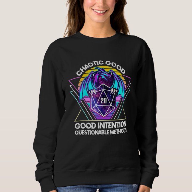 Sweatshirt Retro 80s Chaotique Bon Alignement Dragon D20 Game (Devant)