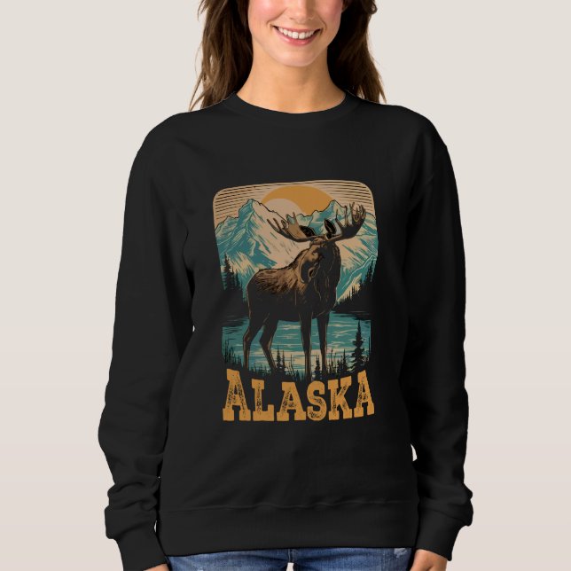 Sweatshirt Retro Alaska State Mountains Faune et extérieur Mo (Devant)