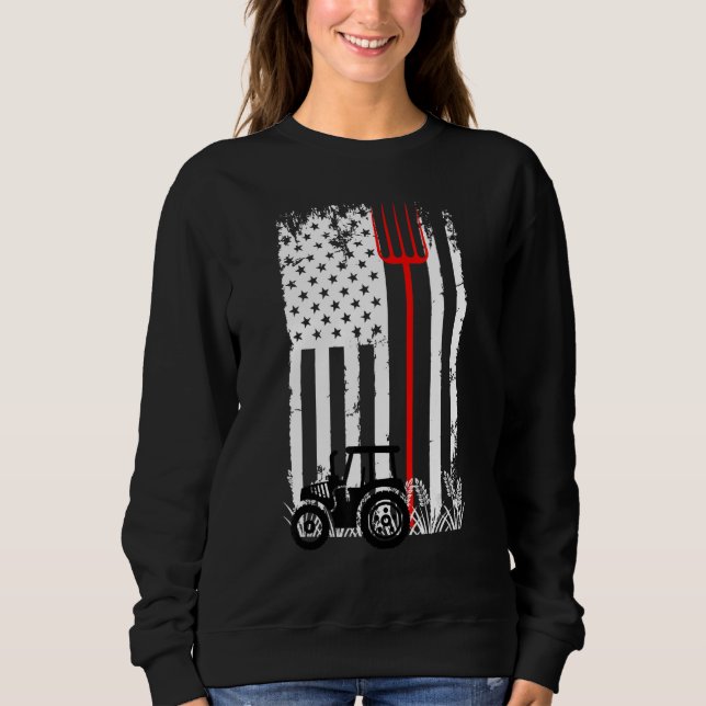 Sweatshirt Retro American Flag Tractor Men Women Tractor Farm (Devant)