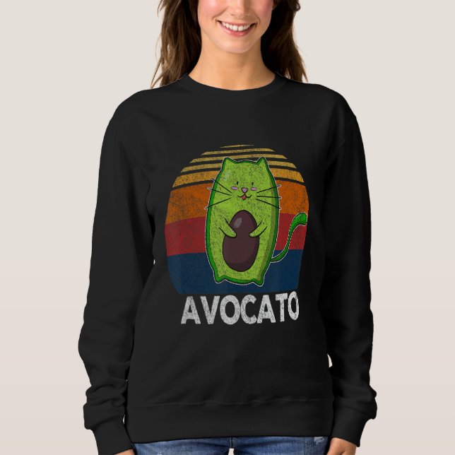 Sweatshirt Retro Avocato Avogato Avocado Cat Vegan (Devant)
