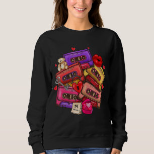 Sweatshirt Retro Cassette Tapes Musique Coeur rouge Heureux V