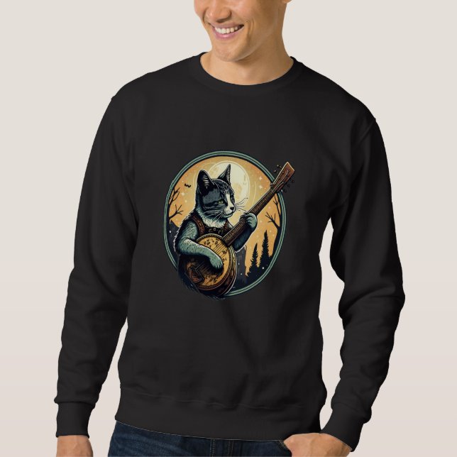 Sweatshirt Retro Cat Playing Banjo Cute Kitten Banjo Player C (Devant)