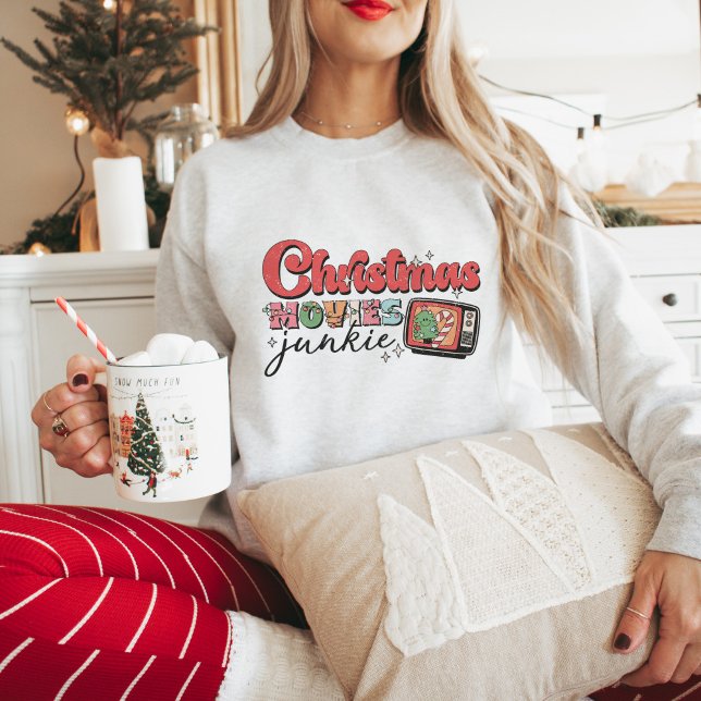 Sweatshirt Retro Christmas Movies Junkie (Créateur téléchargé)