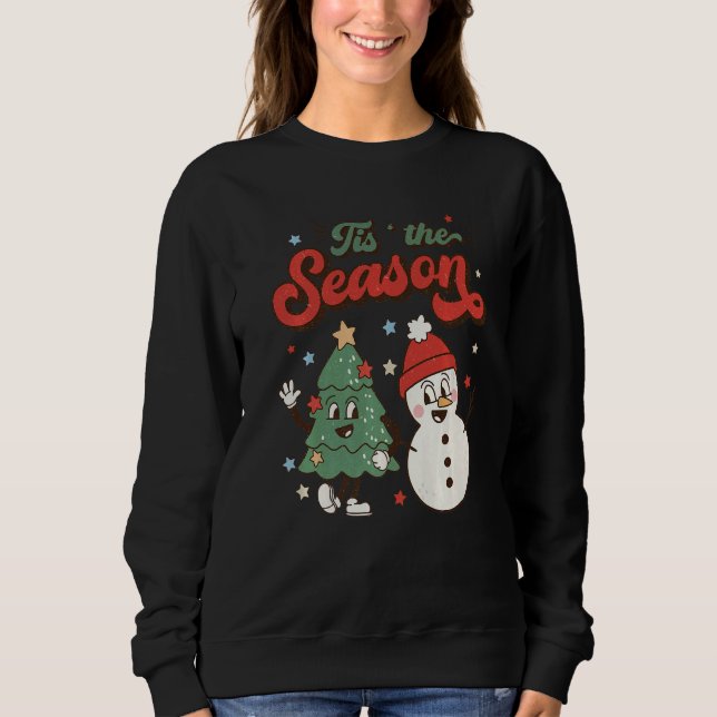 Sweatshirt Retro Christmas Tis The Season Christmas Tree Snow (Devant)