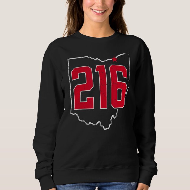 Sweatshirt Retro Cleveland 216 Indicatif régional Ohio Outlin (Devant)