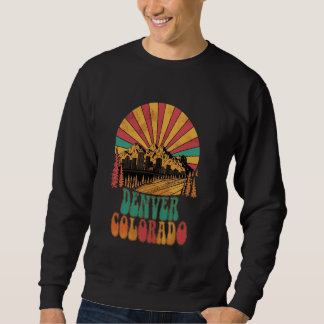Sweatshirt Retro Denver Colorado Mountains Sunset Skyline Vin
