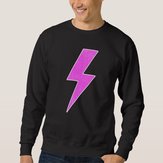 Sweatshirt Retro Distressed Front & Back PINK & WHITE Lightni (Devant)