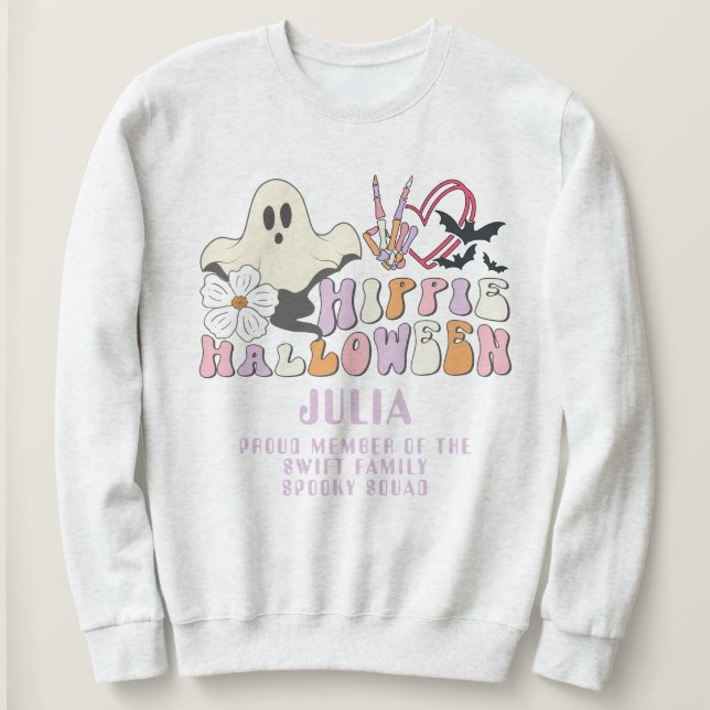 Sweatshirt Retro Éffrayant Squad Peace Love Hippie Halloween (Design devant)