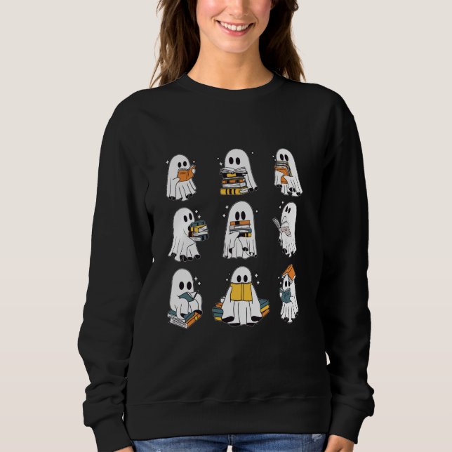 Sweatshirt Retro Enseignant Halloween Ghost Booker Lire plus  (Devant)