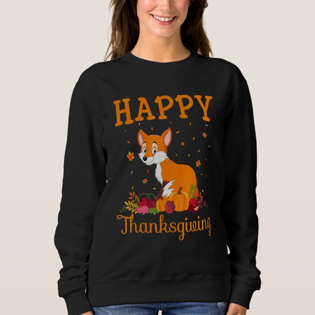 Sweatshirt Retro Fox Happy Thanksgiving Matching Family Pajam (Devant)