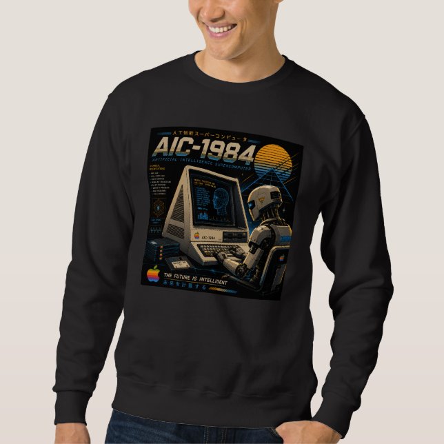 Sweatshirt Rétro Futuriste Robot Informatique IA Vaporwave Né (Devant)