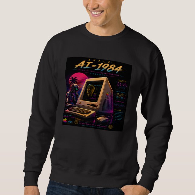 Sweatshirt Rétro Futuriste Robot Informatique IA Vaporwave Né (Devant)