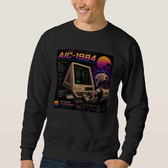 Sweatshirt Rétro Futuriste Robot Informatique IA Vaporwave Né (Devant)