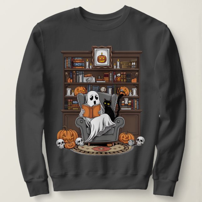 Sweatshirt Retro Ghost Reading Books Ghost Halloween (Design devant)