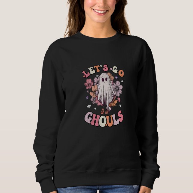 Sweatshirt Retro Groovy Allons-y les goules Fantôme 70s Hippi (Devant)