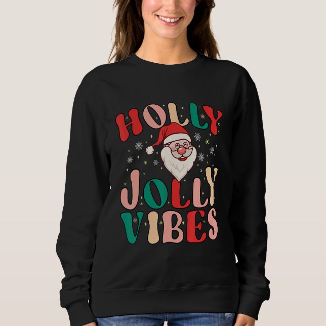 Sweatshirt Retro Groovy Holly Xmas Jolly Vibes Christmas For  (Devant)