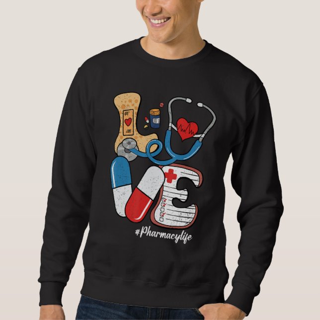 Sweatshirt Retro Groovy LOVE Stethoscope Pill Pharmacy Life P (Devant)