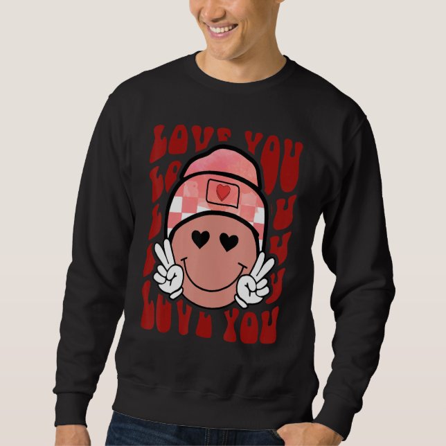Sweatshirt Retro Groovy Love You Smile Face Cute Valentine (Devant)